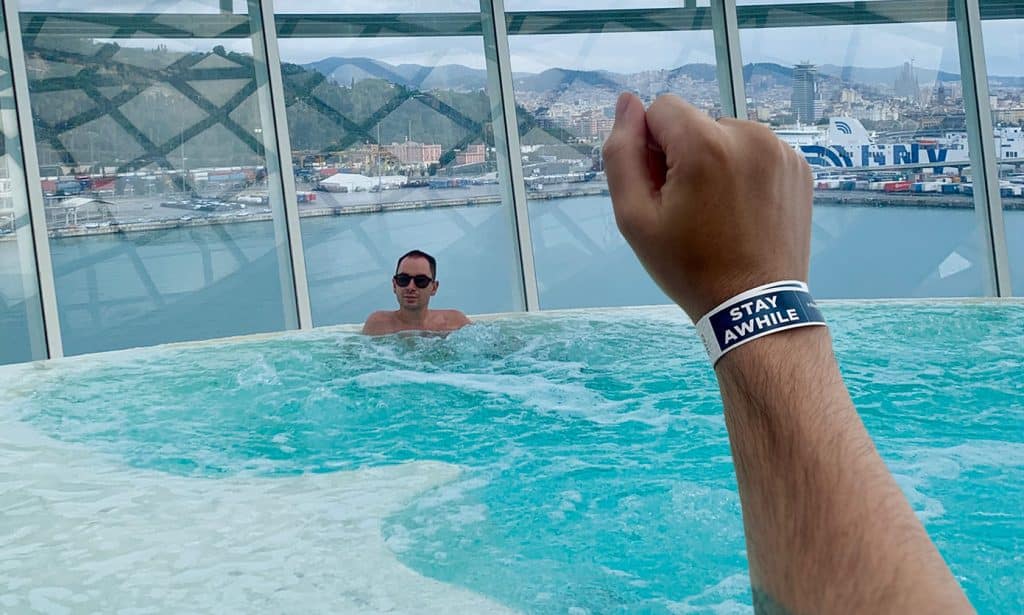 Photo of Owen on Oasis of the Seas with the Stay Awhile wristband