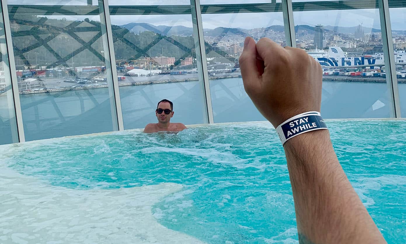 Photo of Owen on Oasis of the Seas with the Stay Awhile wristband