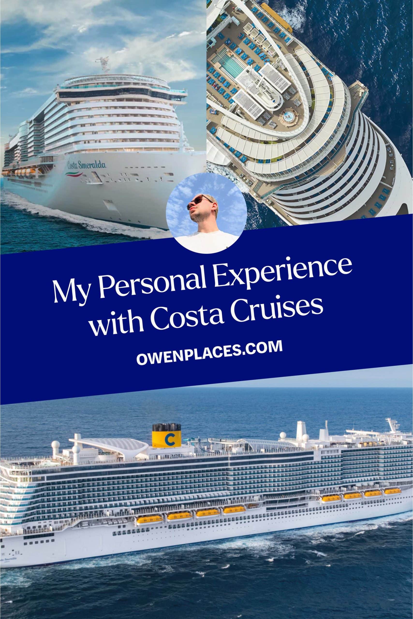 Pin that says "Read this before booking with Costa Cruises" Owen Places @owenplaces