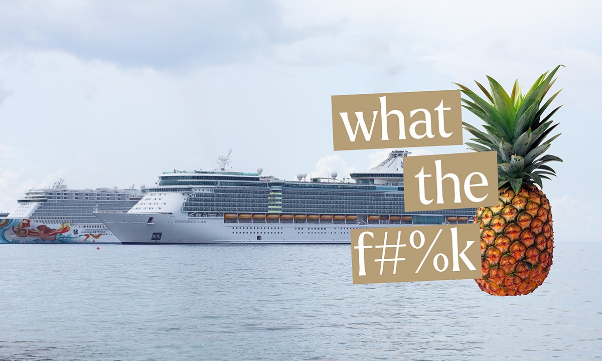 Photo of two cruise ships with a pineapple overlaid