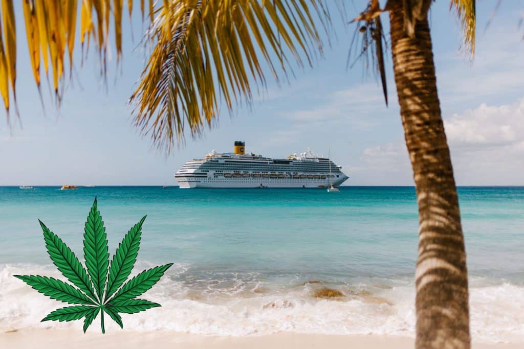 Photo of cruise ship with weed leaf
