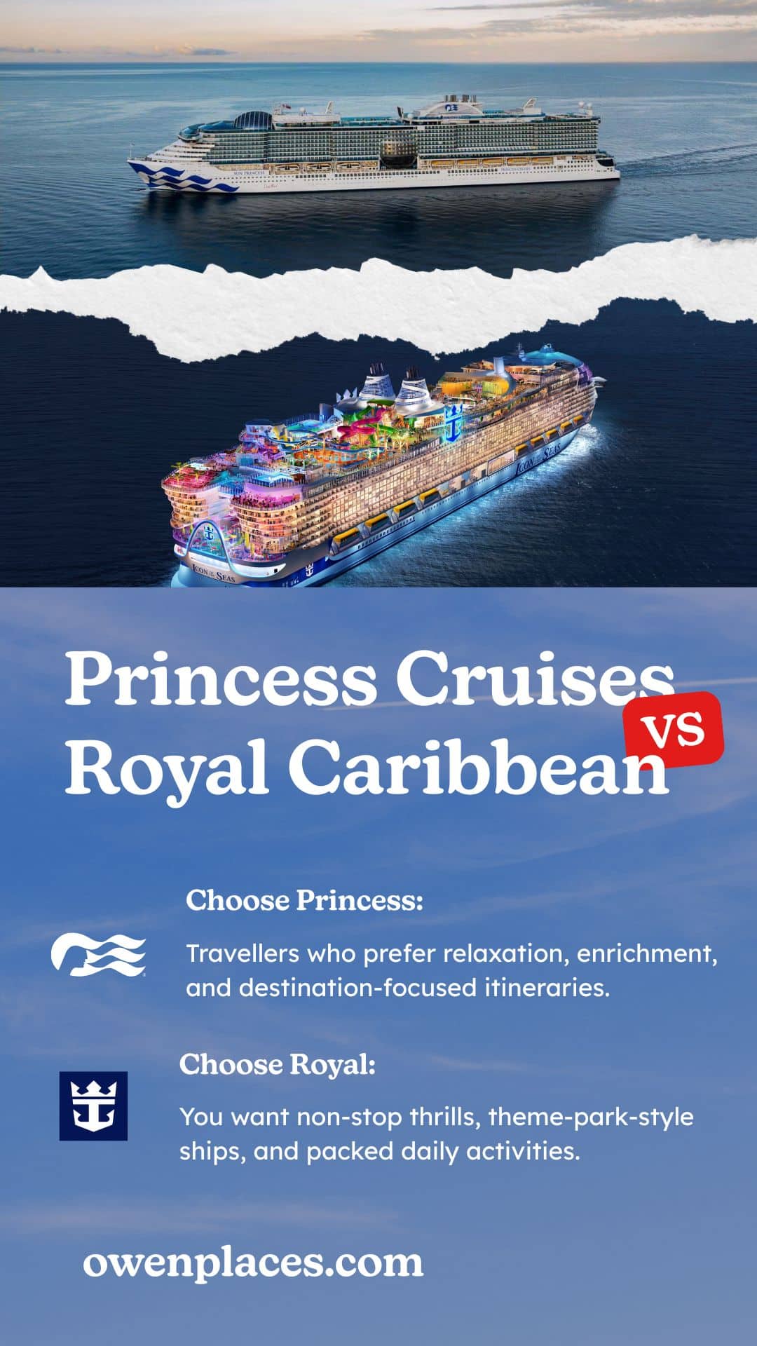 Graphic showing the benefits of choosing Princess Cruises over Royal Caribbean.