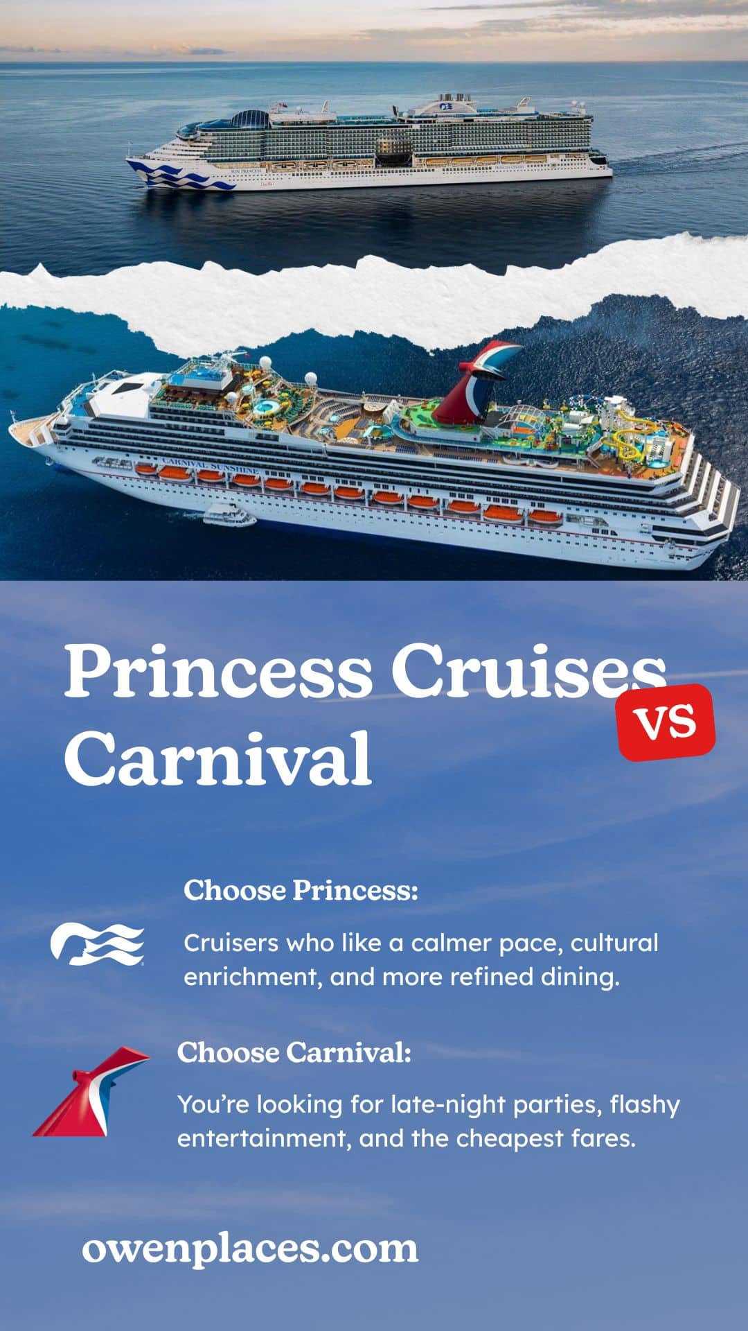 Graphic showing the benefits of choosing Princess Cruises over Carnival