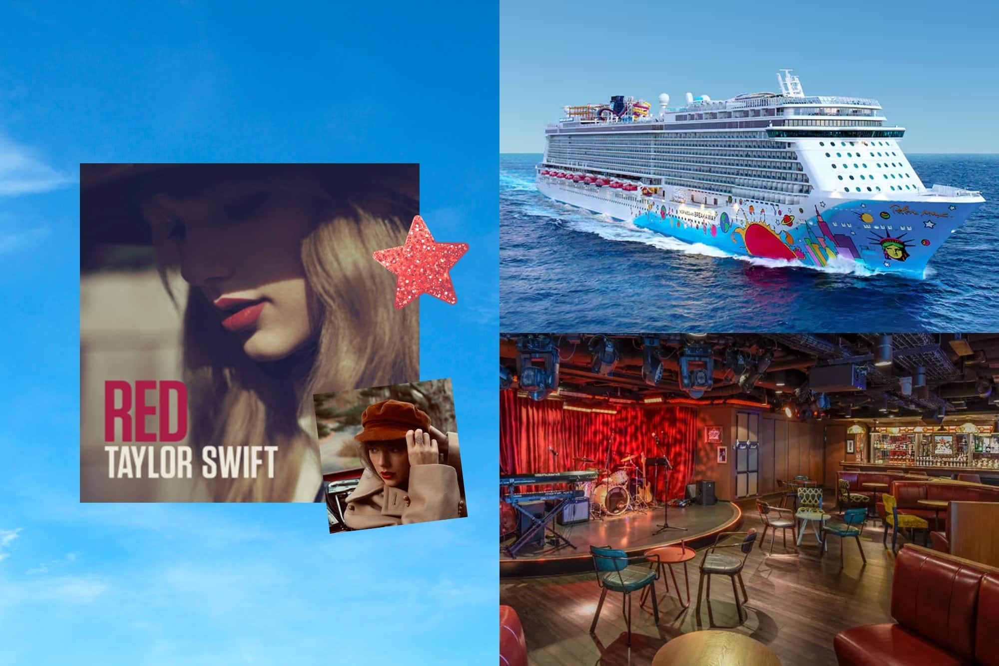 Taylor Swift album "Red" as a cruise ship. The vibe is Norwegian Breakaway