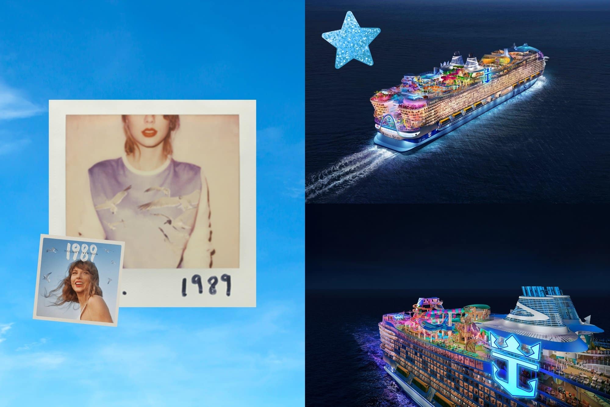 Taylor Swift album "1989" as a cruise ship. The vibe is Icon of the Seas