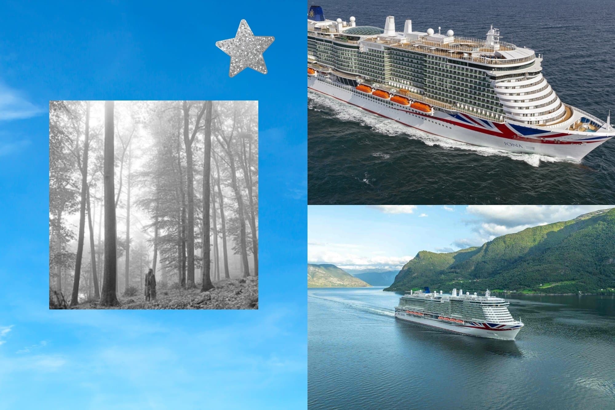 Taylor Swift album "folklore" as a cruise ship. The vibe is P&O Iona