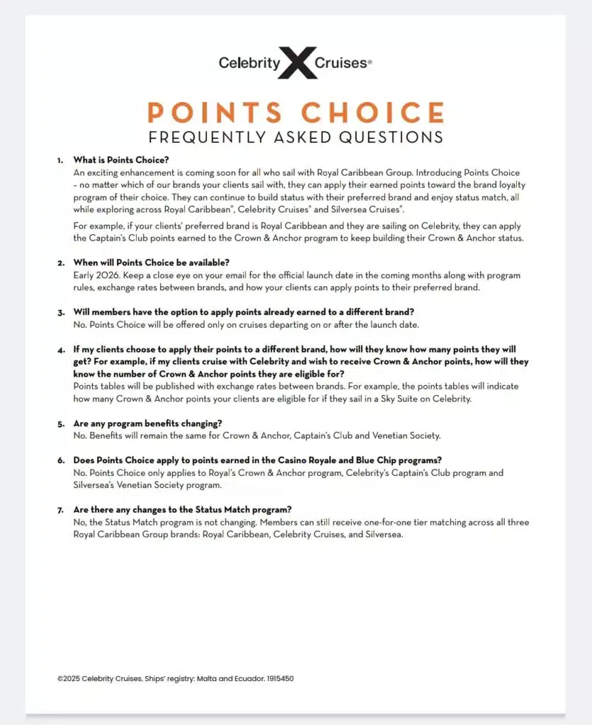 Royal Caribbean Points Choice Frequently Asked Questions