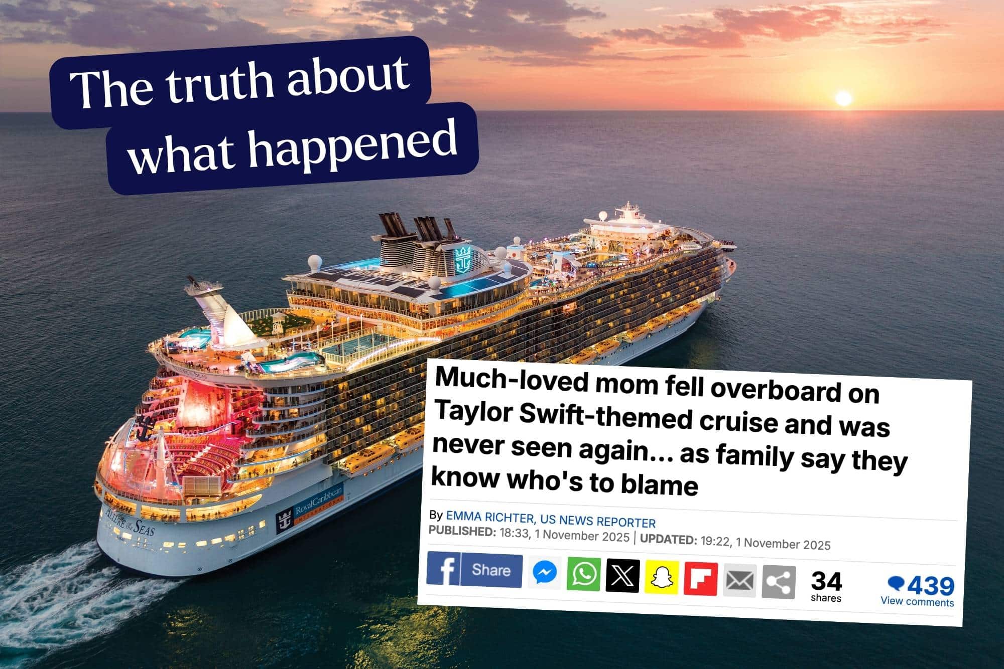 Passenger dies during Taylor Swift cruise | Daily Mail article screenshot