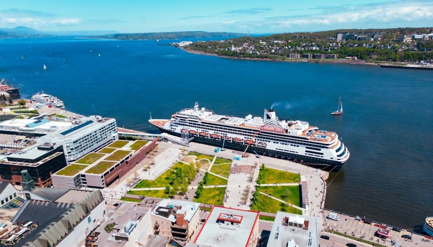 Aeriel shot of Holland America cruise ship in Canada