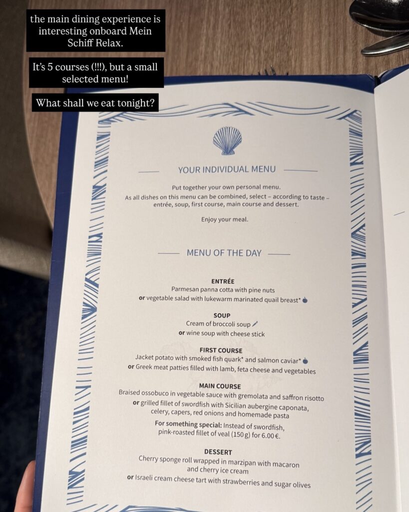 Atlantik Menu onboard Mein Schiff Relax