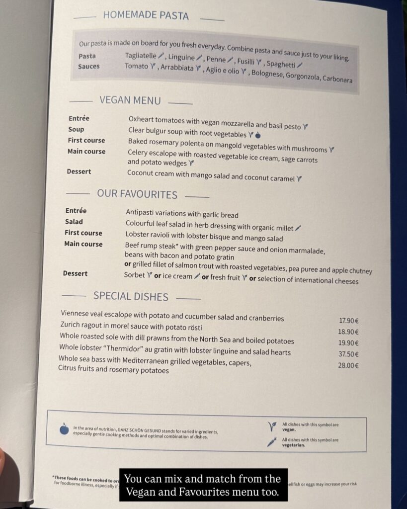 Atlantik Menu onboard Mein Schiff Relax
