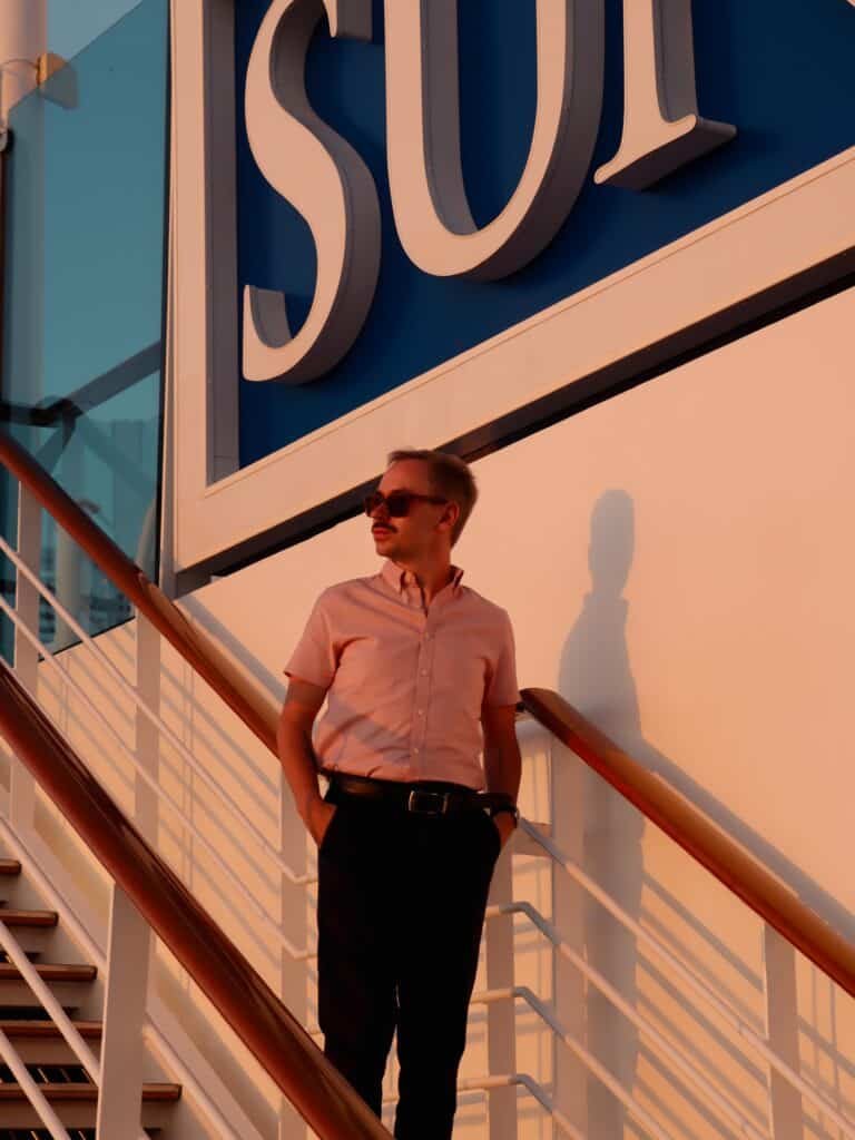 Owen out at sunset onboard Sun Princess